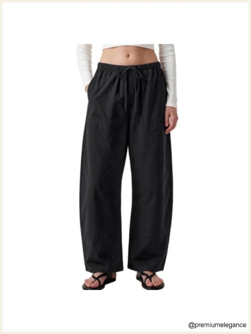 Wide Leg Barrel Pants for Women - Drawstring Waist Casual Trousers with Pockets